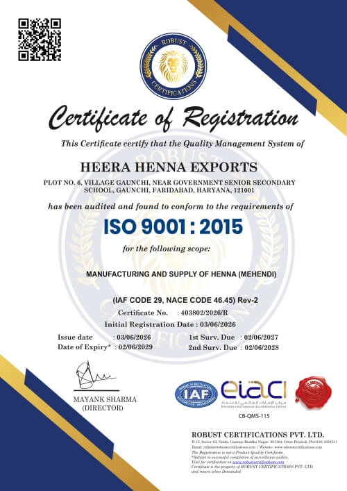 Heera Henna Exports ISO Certificate